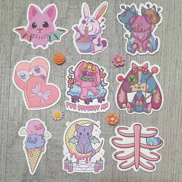 Halloween Spooky Scary Stickers Colorful Bats Skulls DIY Multi Purpose Set of 9 - Picture 1 of 1
